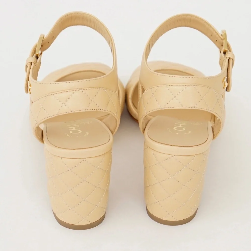 CHANEL Quilted Lambskin Sandals Beige - Picture 5 of 12